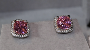 Pink Diamond Earrings | Pink Diamond Ear Studs | Radiant Cut Diamonds Ear Studs