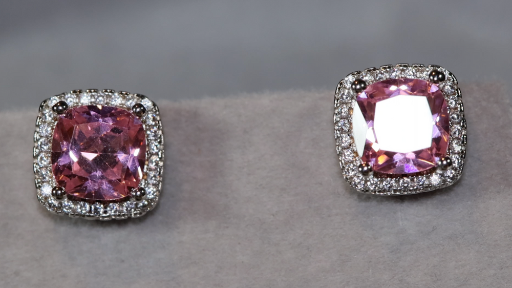 Pink Diamond Earrings | Pink Diamond Ear Studs | Radiant Cut Diamonds Ear Studs