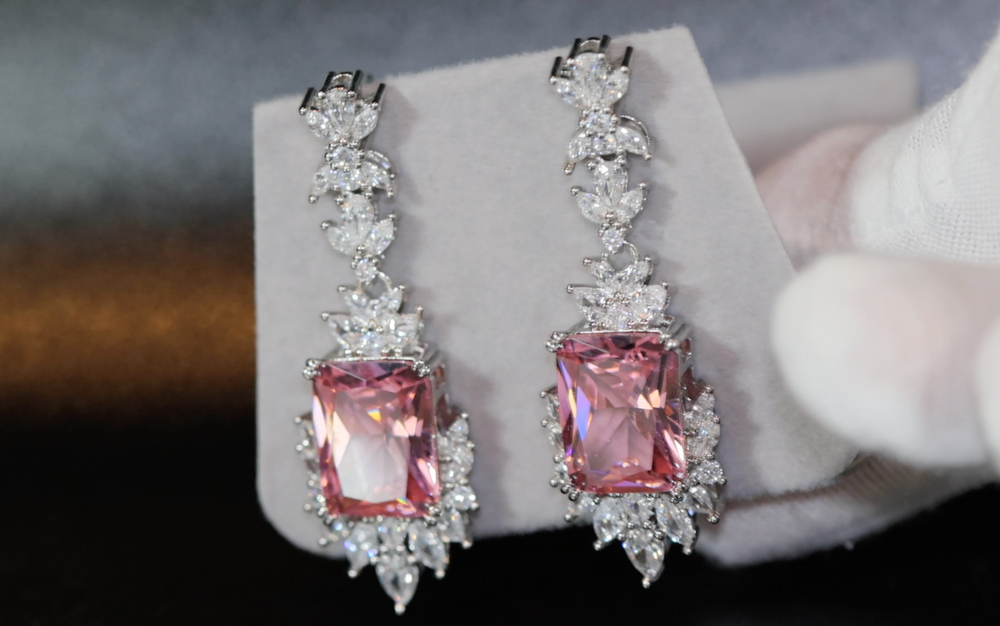 Dangle Earrings | Pink Diamond Earrings | Drop Earrings | Womens Pink Gemstone Earrings