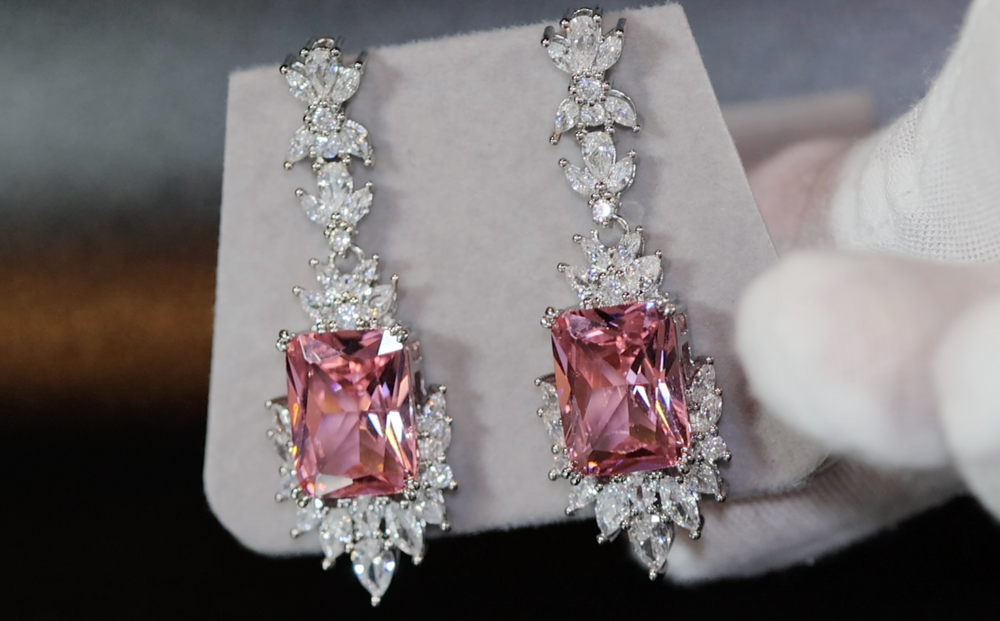 Dangle Earrings | Pink Diamond Earrings | Drop Earrings | Womens Pink Gemstone Earrings