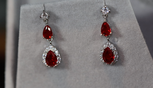 Red Pear Cut Diamond Earrings | Red Gemstone Earrings | Womens Ruby Earrings | Red Diamond Earrings