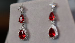 Red Pear Cut Diamond Earrings | Red Gemstone Earrings | Womens Ruby Earrings | Red Diamond Earrings