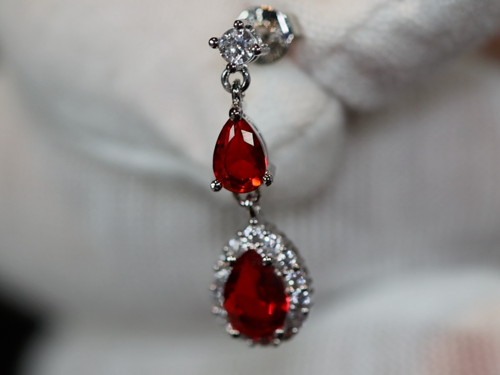 Red Pear Cut Diamond Earrings | Red Gemstone Earrings | Womens Ruby Earrings | Red Diamond Earrings