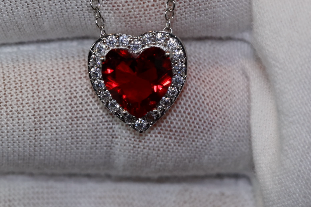 Red Diamond Heart Necklace | Heart Necklace with Diamonds | Diamond Heart Pendant  | Red Diamond Necklace