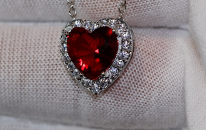 Red Diamond Heart Necklace | Heart Necklace with Diamonds | Diamond Heart Pendant  | Red Diamond Necklace