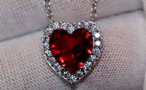 Red Diamond Heart Necklace | Heart Necklace with Diamonds | Diamond Heart Pendant  | Red Diamond Necklace