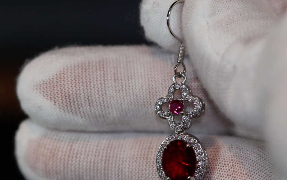 Red Gemstone Earrings | Womens Ruby Earrings | Red Diamond Earrings