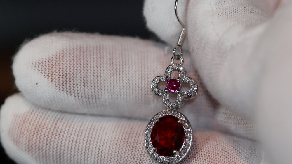 Red Gemstone Earrings | Womens Ruby Earrings | Red Diamond Earrings