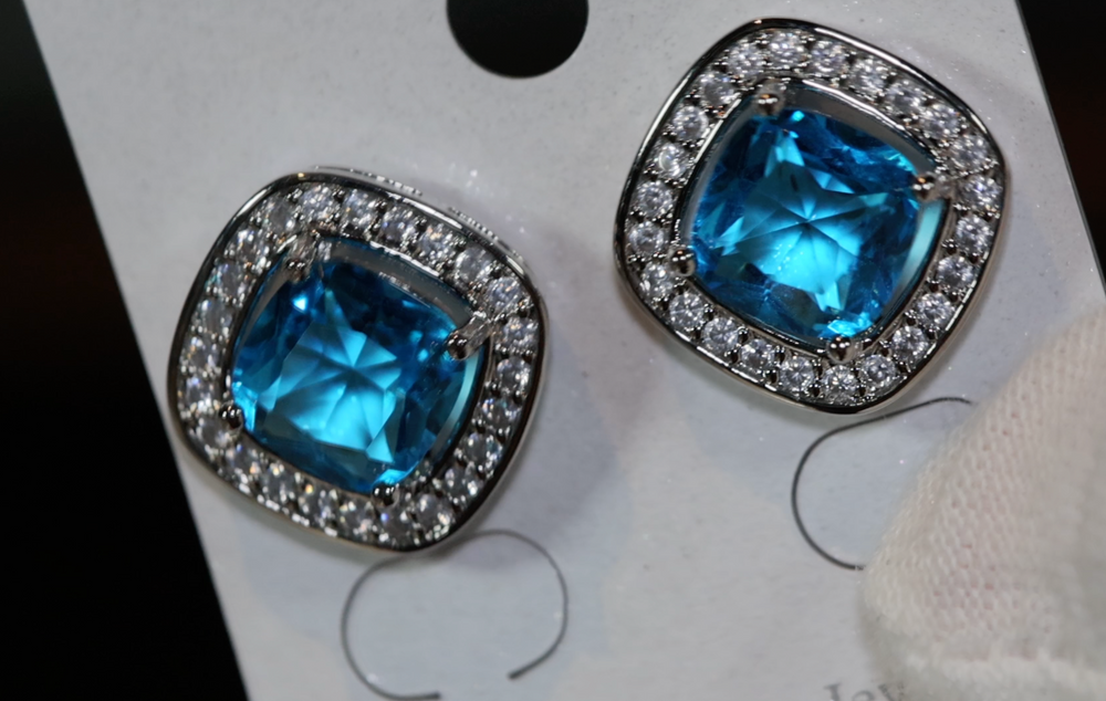 Blue Diamond Earrings | Womens Diamond Ear Studs | Ear Studs