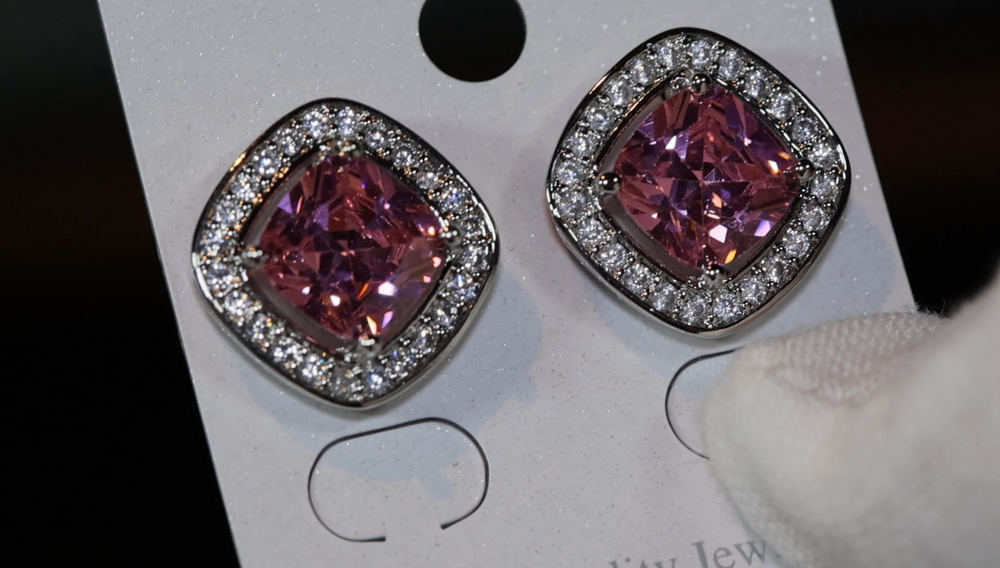 Big pink diamond ear studs