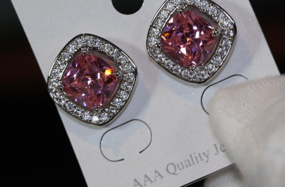 Big pink diamond ear studs