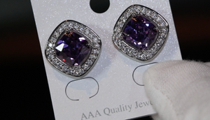 Big Purple Diamond Ear Studs