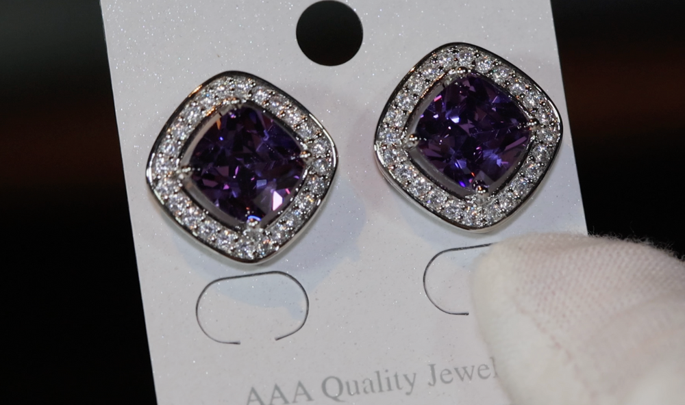 Big Purple Diamond Ear Studs