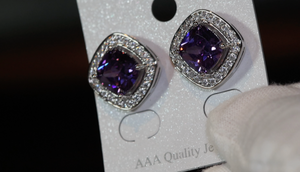 Big Purple Diamond Ear Studs