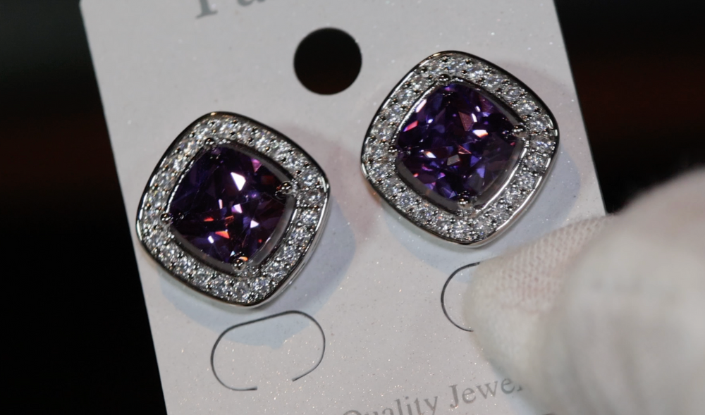 Big Purple Diamond Ear Studs