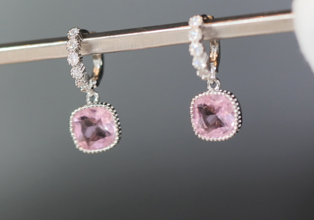 Pink Diamond Hoop Earrings | Earrings for Bride | Pink Diamond Earrings