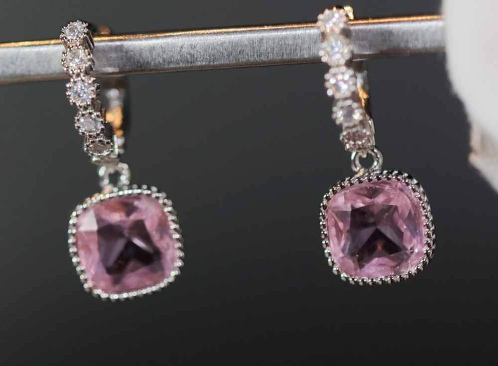 Pink Diamond Hoop Earrings | Earrings for Bride | Pink Diamond Earrings