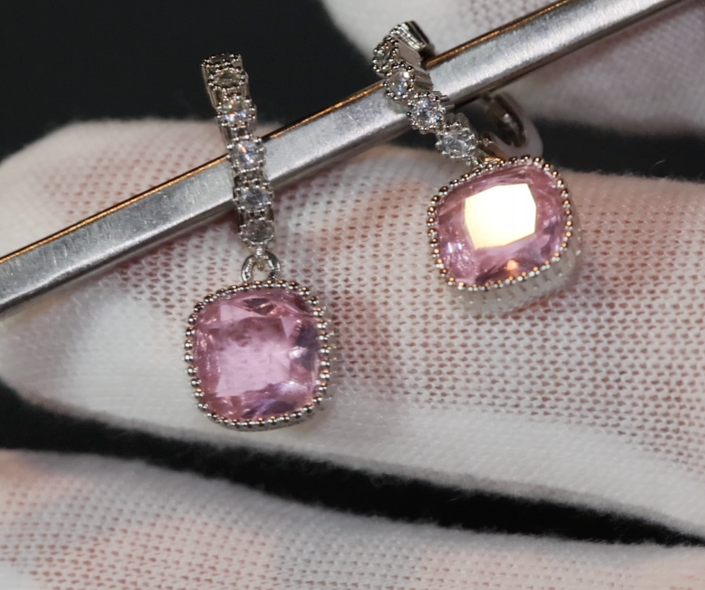 Pink Diamond Hoop Earrings | Earrings for Bride | Pink Diamond Earrings