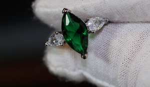 Green marquise diamond ring, Emerald green diamond ring