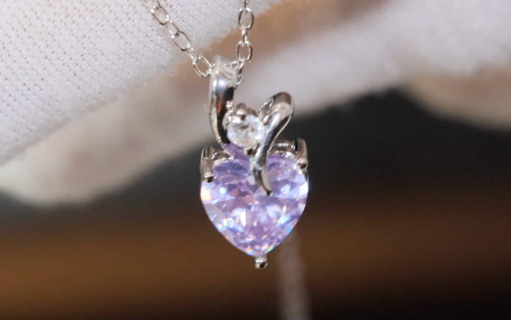 
            
                Load image into Gallery viewer, Womens Diamond Necklace | Purple Diamond Heart Necklace | Heart Necklace with Diamonds | Diamond Heart Pendant  | Purple Diamond Necklace
            
        
