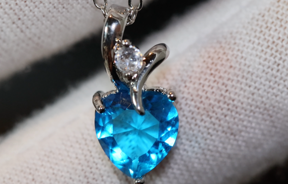 Aquamarine Blue Diamond Heart Necklace | Womens Diamond Necklace | Blue Diamond Necklace