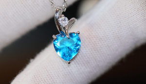 Aquamarine Blue Diamond Heart Necklace | Womens Diamond Necklace | Blue Diamond Necklace