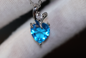 Aquamarine Blue Diamond Heart Necklace | Womens Diamond Necklace | Blue Diamond Necklace