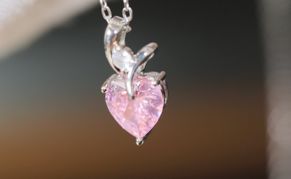 Pink Diamond Heart Necklace | Heart Necklace with Diamonds | Diamond Heart Pendant