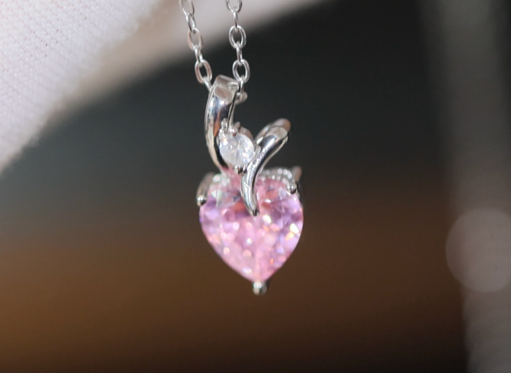 Pink Diamond Heart Necklace | Heart Necklace with Diamonds | Diamond Heart Pendant