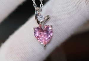 Pink Diamond Heart Necklace | Heart Necklace with Diamonds | Diamond Heart Pendant