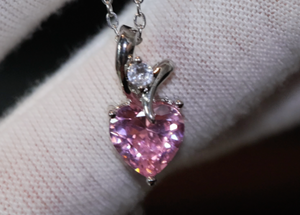 Pink Diamond Heart Necklace | Heart Necklace with Diamonds | Diamond Heart Pendant