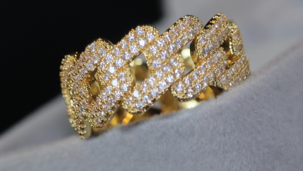 Gold Iced Out Cuban link Ring | Eternity Ring | Mens Iced Out Ring | Cuban Link Ring