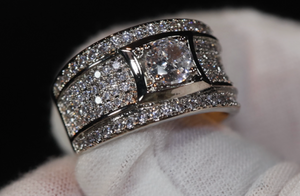 Mens Diamond Promise Ring | Mens Iced Ring | Mens Silver Diamond Wedding Ring