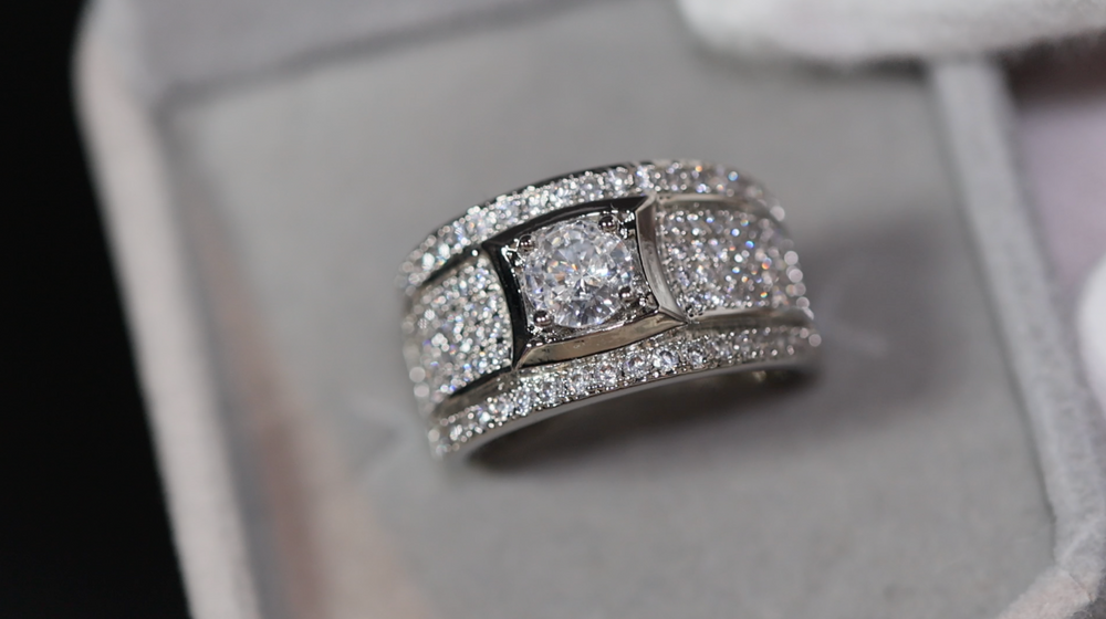 Mens Diamond Promise Ring | Mens Iced Ring | Mens Silver Diamond Wedding Ring