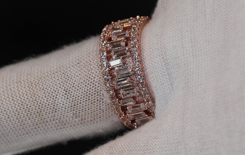 Mens Rose Gold Ring | Womens Rose Gold Ring | Diamond Rose Gold Ring | Baguette Ring | Mens Iced Out Rings | Rose Gold Eternity Ring