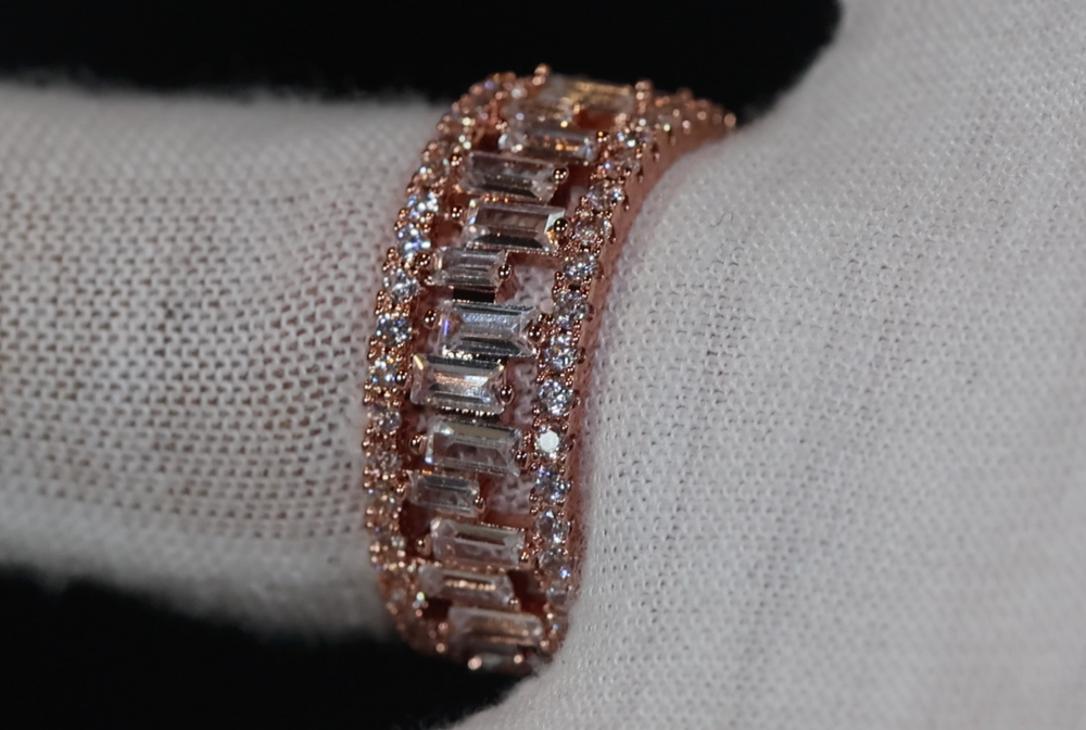 Mens Rose Gold Ring | Womens Rose Gold Ring | Diamond Rose Gold Ring | Baguette Ring | Mens Iced Out Rings | Rose Gold Eternity Ring