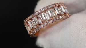 Mens Rose Gold Ring | Womens Rose Gold Ring | Diamond Rose Gold Ring | Baguette Ring | Mens Iced Out Rings | Rose Gold Eternity Ring