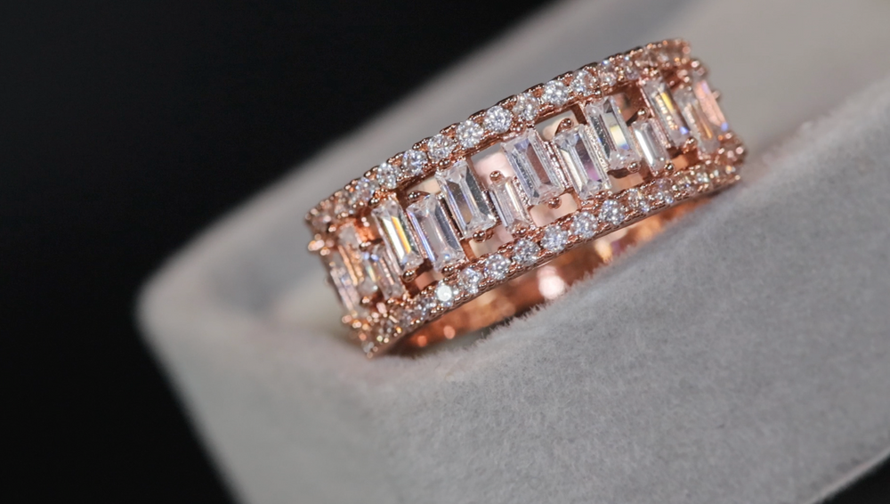 Mens Rose Gold Ring | Womens Rose Gold Ring | Diamond Rose Gold Ring | Baguette Ring | Mens Iced Out Rings | Rose Gold Eternity Ring