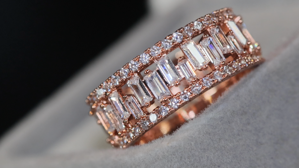 Mens Rose Gold Ring | Womens Rose Gold Ring | Diamond Rose Gold Ring | Baguette Ring | Mens Iced Out Rings | Rose Gold Eternity Ring