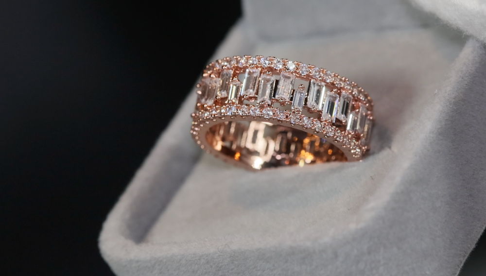 Mens Rose Gold Ring | Womens Rose Gold Ring | Diamond Rose Gold Ring | Baguette Ring | Mens Iced Out Rings | Rose Gold Eternity Ring