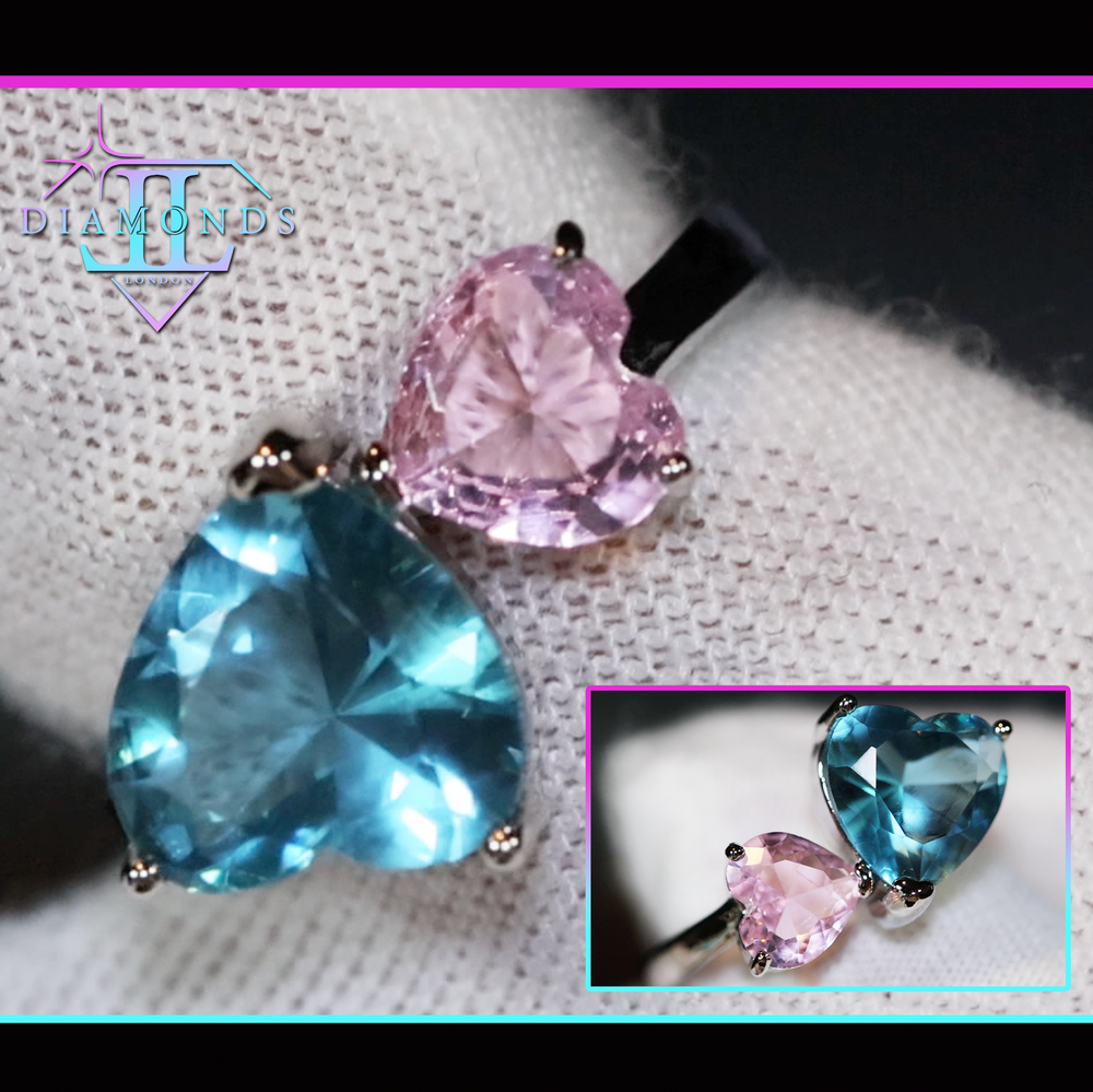 Pink and blue diamond heart ring