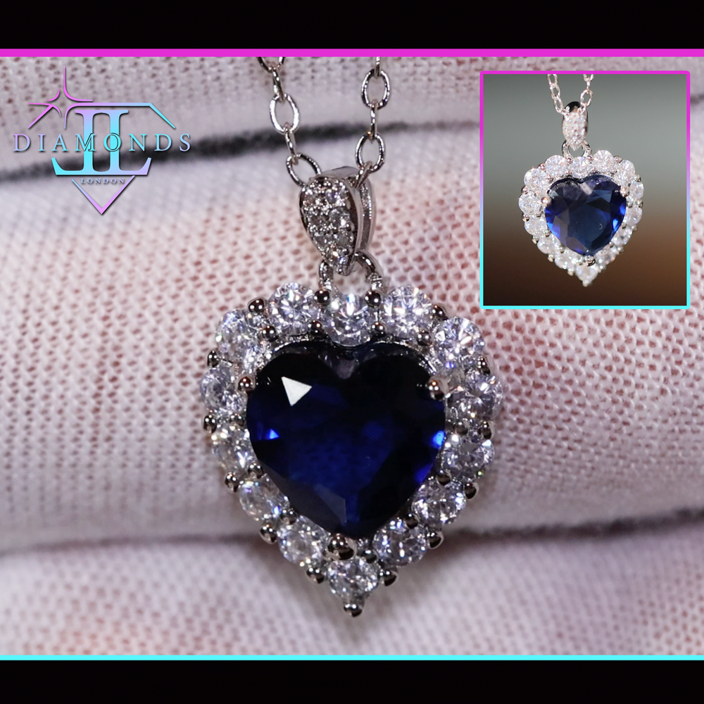 Sapphire Blue Diamond Heart Necklace