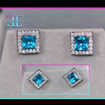 AQUAMARINE BLUE EARRINGS | BLUE DIAMOND EAR STUDS