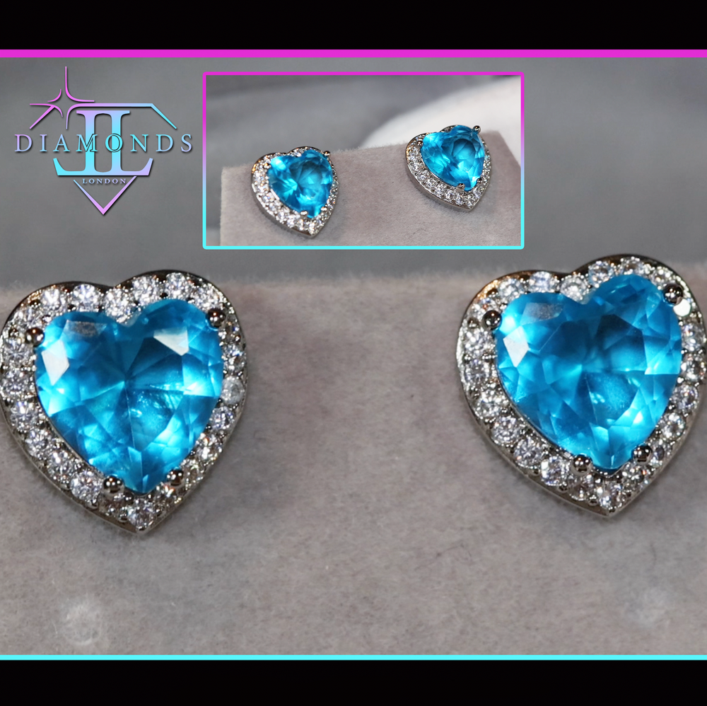 Blue diamond heart ear studs