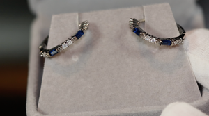 Blue Diamond Hoop Earrings | Blue Diamond Earrings | Sapphire Earrings | Hoop Earrings