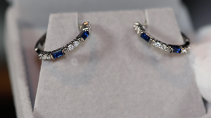 Blue Diamond Hoop Earrings | Blue Diamond Earrings | Sapphire Earrings | Hoop Earrings