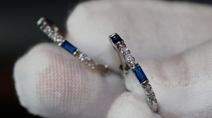 Blue Diamond Hoop Earrings | Blue Diamond Earrings | Sapphire Earrings | Hoop Earrings