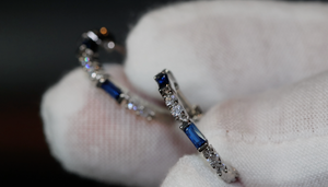 Blue Diamond Hoop Earrings | Blue Diamond Earrings | Sapphire Earrings | Hoop Earrings