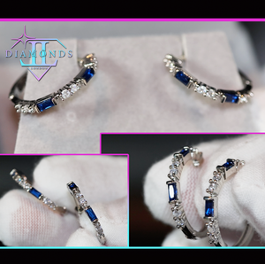 Blue Diamond Hoop Earrings