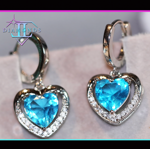 Diamond Earrings | Heart Earrings | Blue Diamond Heart Earrings